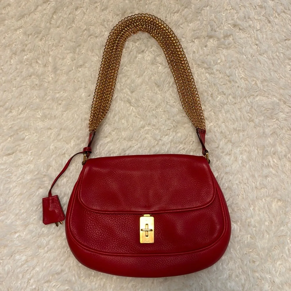 NWT Prada red, soft leather with rose-gold chain bag. - Picture 2 of 16